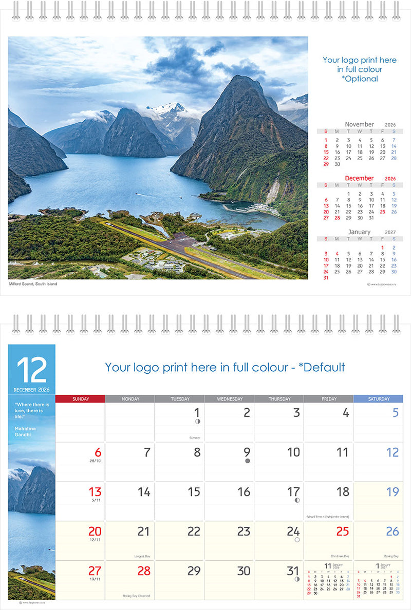 2026 Premium Desk Calendar - Stunning New Zealand