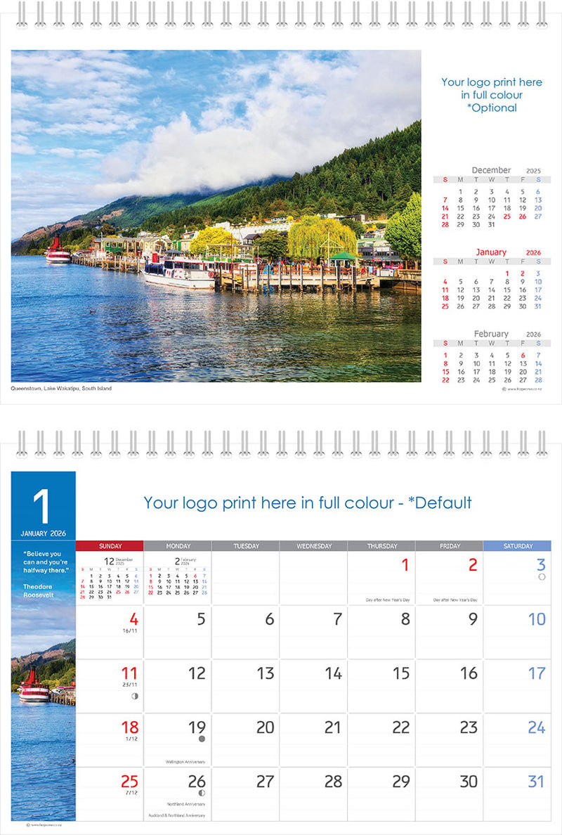 2026 Premium Desk Calendar - Stunning New Zealand