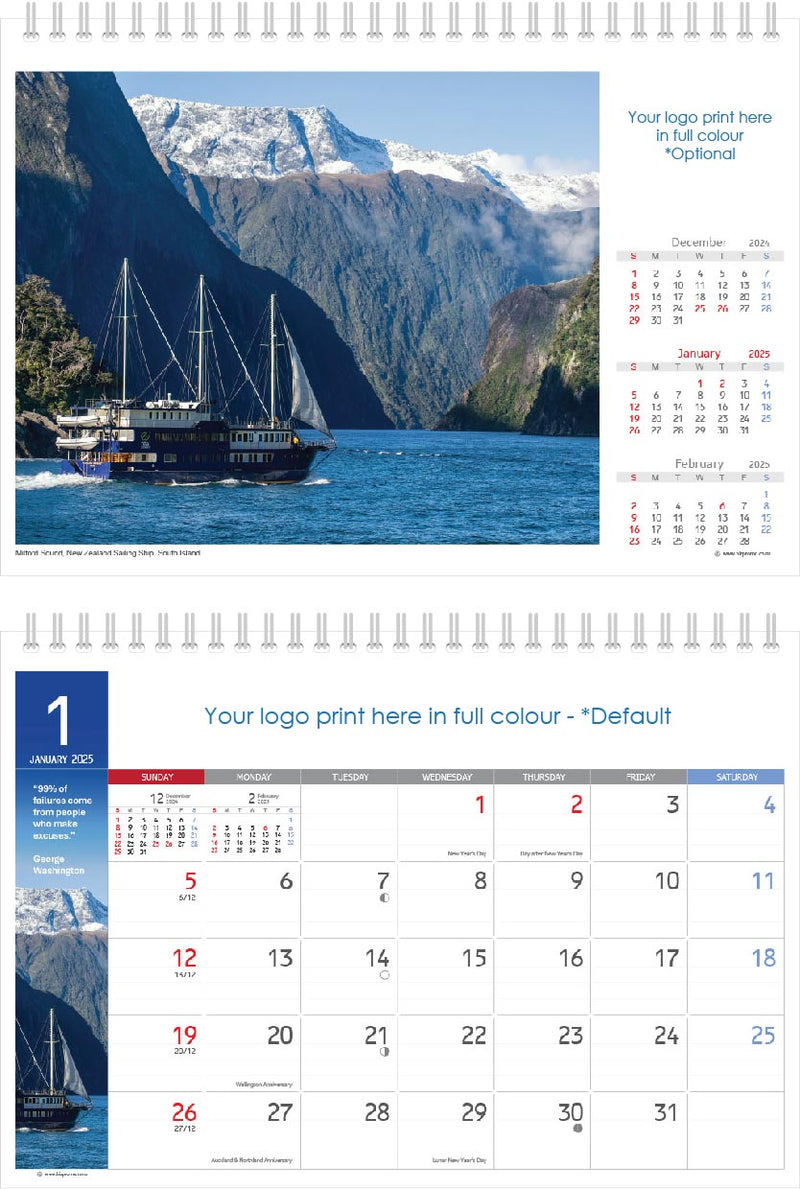 2025 Premium Desk Calendar - Stunning New Zealand