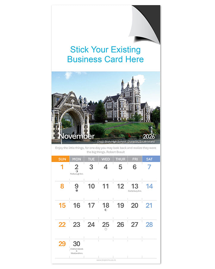 2026 Magnetic Calendar - New Zealand Landmarks (12 Months)