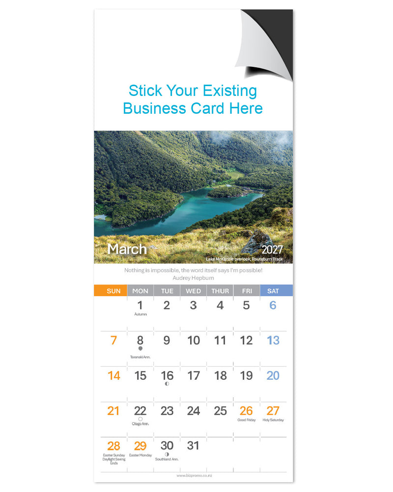 2027 Magnetic Calendar - New Zealand Landmarks (12 Months)