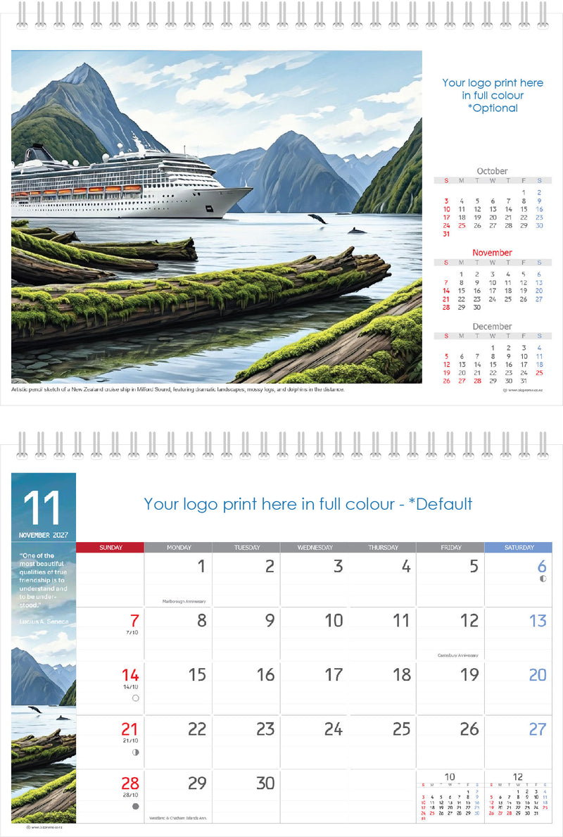 2027 Premium Desk Calendar - Stunning New Zealand Art Calendar