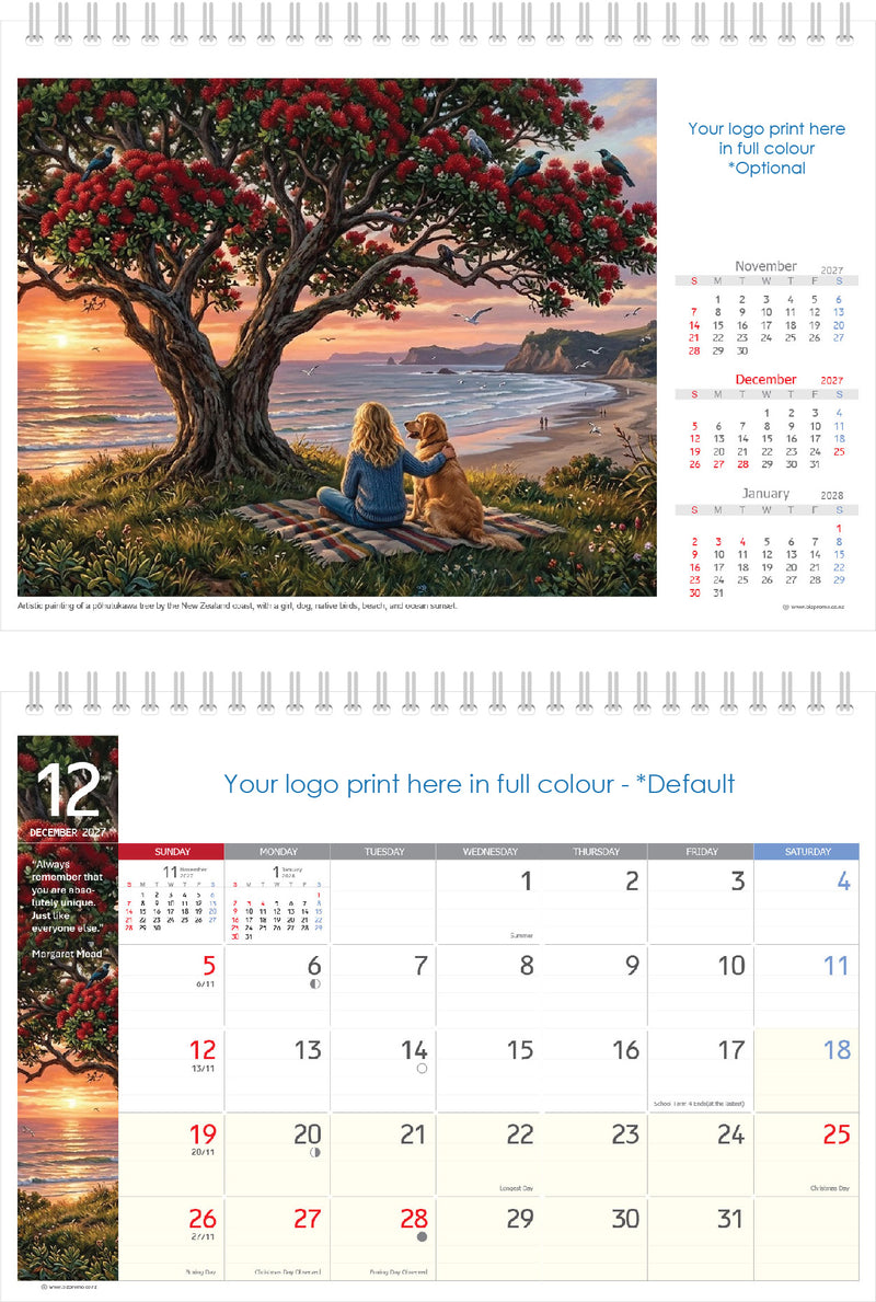 2027 Premium Desk Calendar - Stunning New Zealand Art Calendar