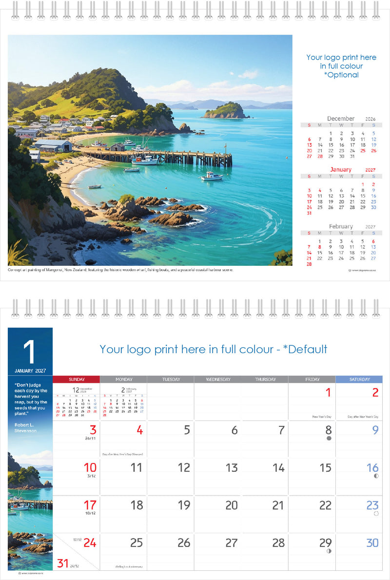 2027 Premium Desk Calendar - Stunning New Zealand Art Calendar