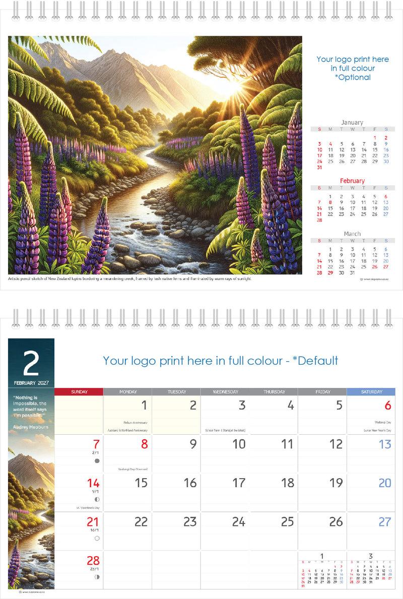 2027 Premium Desk Calendar - Stunning New Zealand Art Calendar