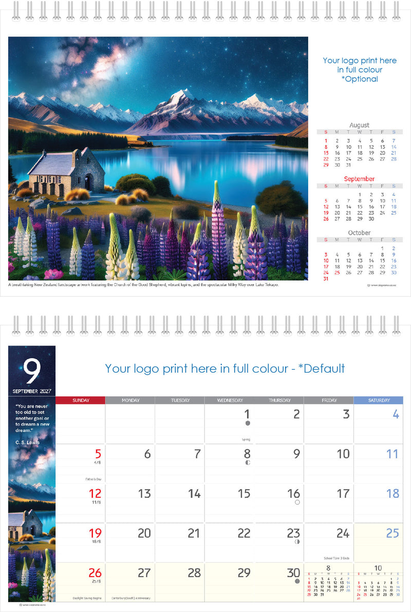 2027 Premium Desk Calendar - Stunning New Zealand Art Calendar