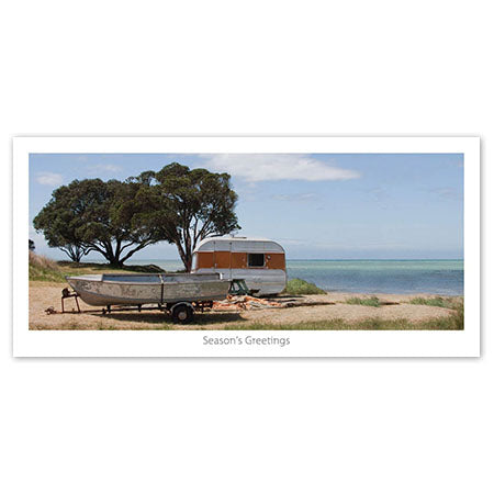 Seasons Greeting Card - Beach side caravan